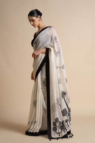 Usoa Hand-embroidered Kantha Mul Saree - Ivory, Ivory, image 3